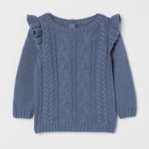 H&M Blue Cable Knot Ruffle Sweater